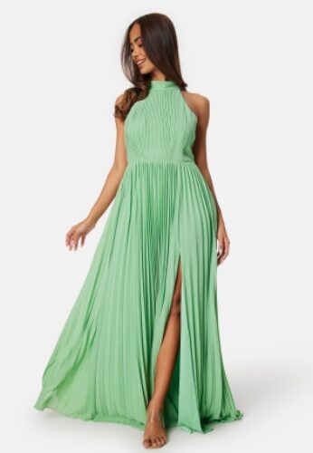 Bubbleroom Occasion Pleated Halter Neck Gown Green 34 – 7333340288078