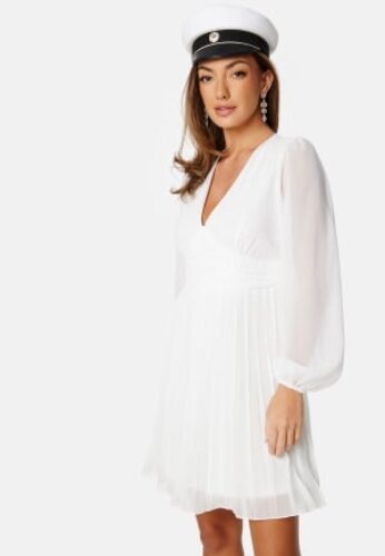 Bubbleroom Occasion Pleated L/S Chiffon Dress White L – 7333340273661