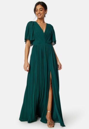 Bubbleroom Occasion Pleated Slit Gown  Dark green 34 – 7333340275436