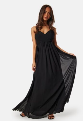 Bubbleroom Occasion Pleated V-neck chiffon gown Black 42 – 7333340302613
