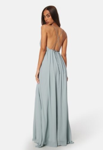 Bubbleroom Occasion Pleated V-neck chiffon gown Dusty green 34 – 7333340302507