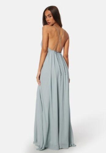 Bubbleroom Occasion Pleated V-neck chiffon gown Dusty green 36 – 7333340302514