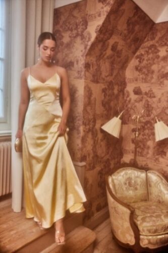 Bubbleroom Occasion Satin Strap Gown Light yellow 40 – 7333340288245
