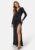Bubbleroom Occasion Slit V-neck stretchy gown Black S – 7333340279236