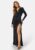 Bubbleroom Occasion Slit V-neck stretchy gown Black XS – 7333340279229