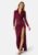 Bubbleroom Occasion Slit V-neck stretchy gown Bordeaux L – 7333340279304
