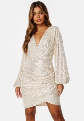 Bubbleroom Occasion Sparkling Wrap Dress Champagne 4XL – 7333340249260