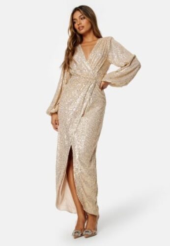 Bubbleroom Occasion Sparkling Wrap Gown Gold S – 7333340258835