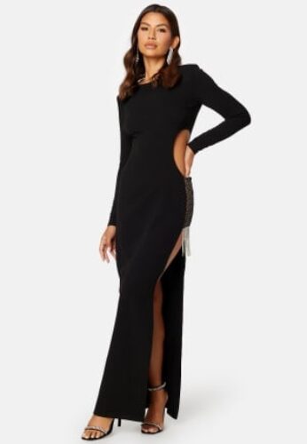 Bubbleroom Occasion Super cut out  Bejewelled Gown Black L – 7333340174913