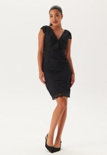 Bubbleroom Occasion V-neck short lace Dress Black 46 – 7333340293355