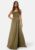 Bubbleroom Occasion Waterfall High Slit Satin Gown Olive green 34 – 7333340131879
