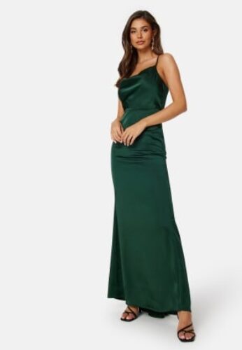 Bubbleroom Occasion Waterfall Satin Gown Dark green 46 – 7333340285343