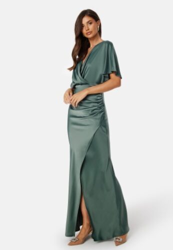 Bubbleroom Occasion Wrap Satin Gown Green 54 – 7333340274965