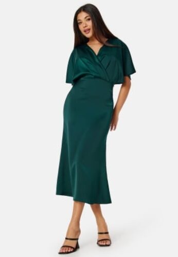 Bubbleroom Occasion Wrap Satin Midi Dress Dark green 38 – 7333340295694