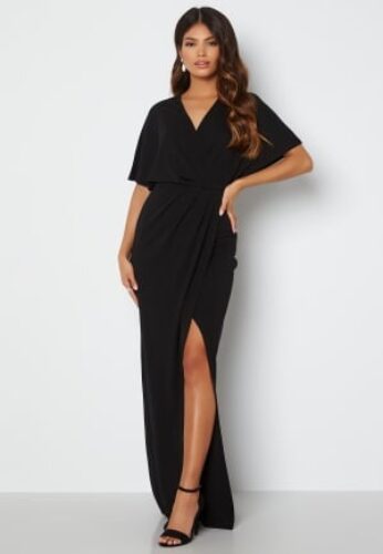 Bubbleroom Occasion Wrap Slit Maxi Dress Black 36 – 7333340170267