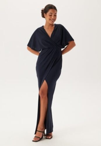 Bubbleroom Occasion Wrap Slit Maxi Dress Dark blue 38 – 7333340322215