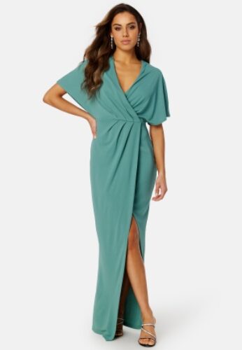 Bubbleroom Occasion Wrap Slit Maxi Dress Dark dusty green 44 – 7333340196298
