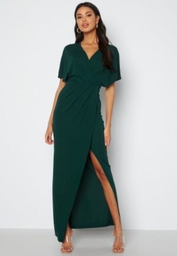 Bubbleroom Occasion Wrap Slit Maxi Dress Dark green 42 – 7333340170571