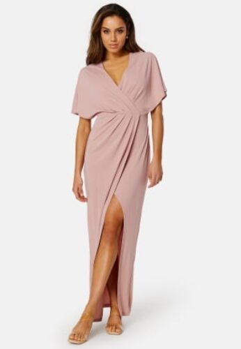 Bubbleroom Occasion Wrap Slit Maxi Dress Dusty pink 46 – 7333340196373