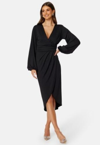 Bubbleroom Occasion Wrap Stretchy Midi Dress Black XL – 7333340242674