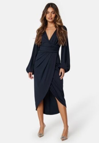 Bubbleroom Occasion Wrap Stretchy Midi Dress Dark blue XS – 7333340293232