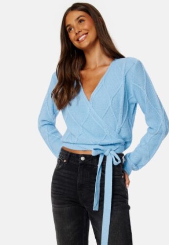 BUBBLEROOM Paulina wrap knit cardigan Light blue XL – 7333340201879