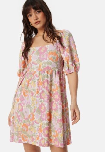 BUBBLEROOM Puff Sleeve Short Dress Floral M – 7333340306635