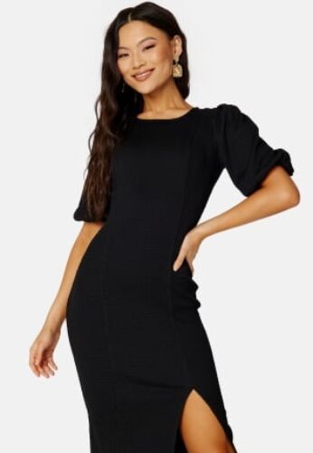 BUBBLEROOM Puff Sleeve Slit Dress Black XL – 7333340306604