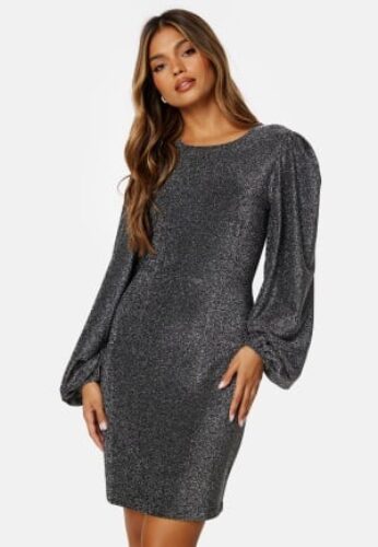 BUBBLEROOM Puff Sleeve Sparkling Dress Silver S – 7333340260296