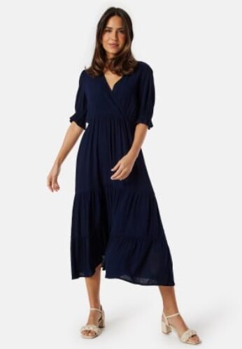BUBBLEROOM Puff Sleeve Viscose Dress Dark blue M – 7333340304181