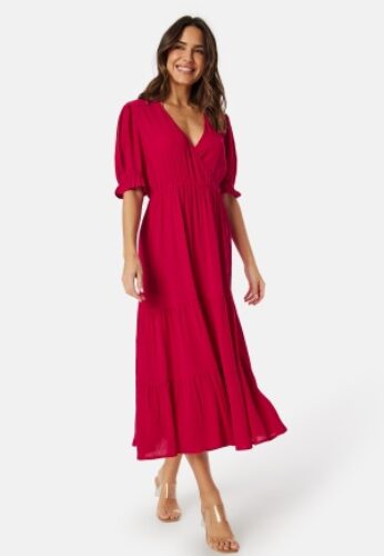 BUBBLEROOM Puff Sleeve Viscose Dress Red XS – 7333340304211