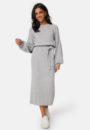 BUBBLEROOM Round Neck Rib Knitted Midi Dress  Grey melange 4XL – 7333340251812