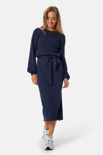 BUBBLEROOM Round Neck Rib Knitted Midi Dress  Navy 4XL – 7333340319710