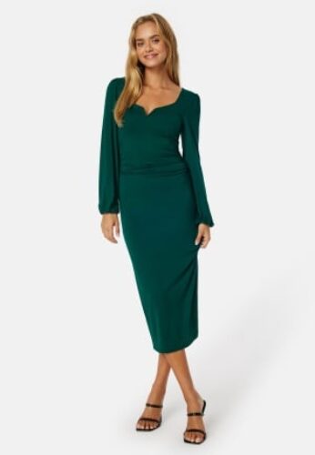 BUBBLEROOM Rudina puff sleeve midi dress Dark green XS – 7333340278390
