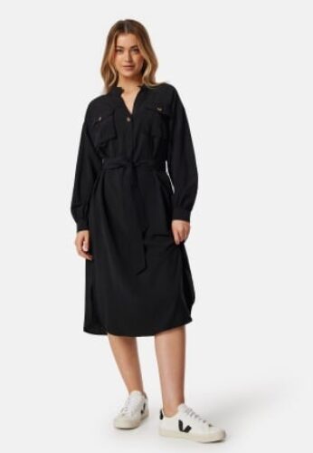 BUBBLEROOM Shaima Cargo Shirt Dress Black S – 7333340266434