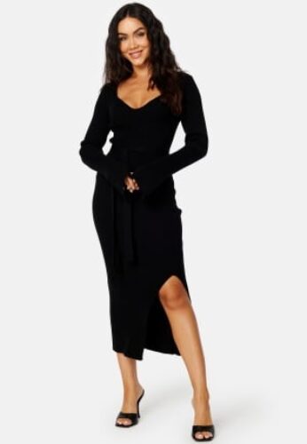 BUBBLEROOM Slit Knitted Midi Dress Black XL – 7333340158791
