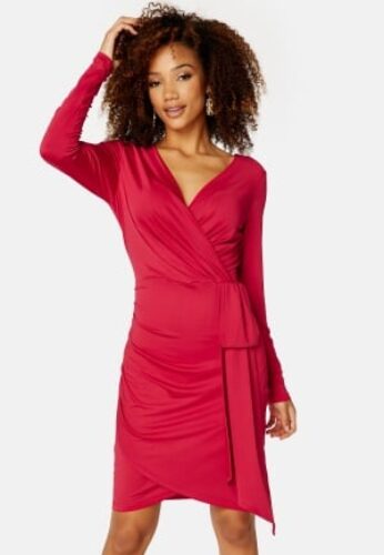 BUBBLEROOM Snapshot Drape Dress Raspberry red S – 7333340143193