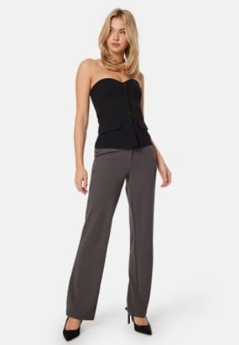 BUBBLEROOM Soft Suit Straight Trousers Petite Dark grey XL – 7333340294291