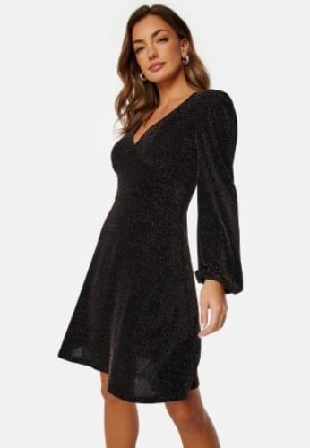 BUBBLEROOM Sparkling Puff Sleeve Dress Black/Gold XS – 7333340222225