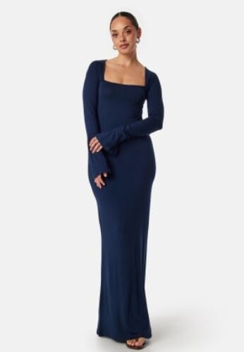 BUBBLEROOM Square Neck L/S Maxi Dress Navy S – 7333340325322