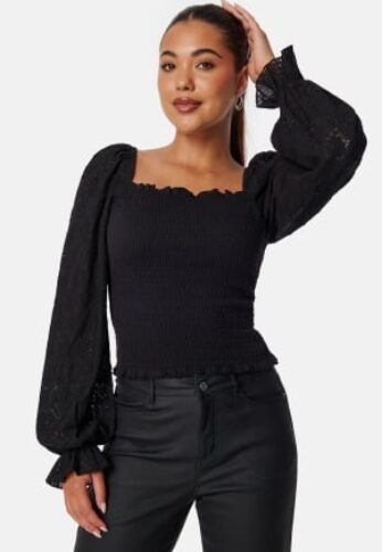 BUBBLEROOM Square Neck Smock Top Black 3XL – 7333340259542
