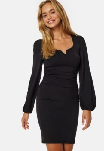 BUBBLEROOM Square V-neck Puff Sleeve Short Dress Black M – 7333340325032
