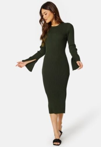 BUBBLEROOM Stella Knitted Viscose Dress Dark green XL – 7333340250594