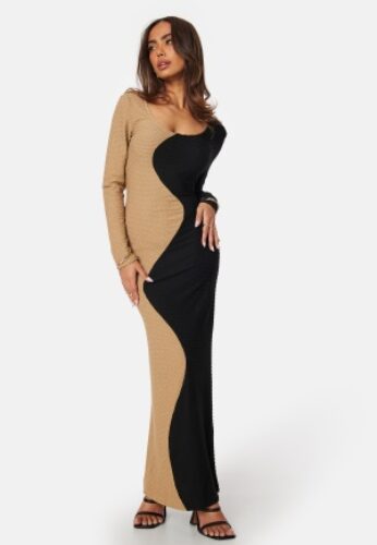 BUBBLEROOM Structure Contrast Dress Black/Beige L – 7333340313398