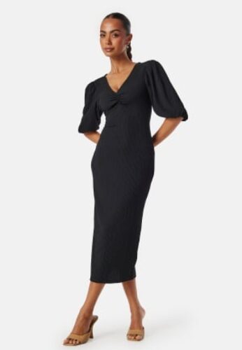 BUBBLEROOM Structure Puff Sleeve Dress Black L – 7333340318454