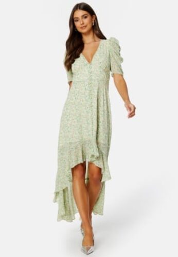 BUBBLEROOM Summer Luxe High-Low Midi Dress Green / Floral 34 – 7333340234396