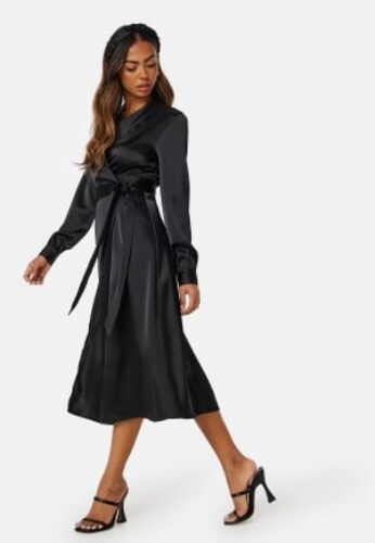 BUBBLEROOM Terilee Satin Wrap Dress Black 42 – 7333340248409