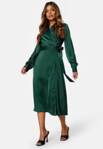 BUBBLEROOM Terilee Satin Wrap Dress Dark green 36 – 7333340248300