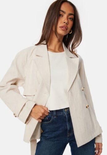 BUBBLEROOM Thelma Linen Trenchcoat Light beige S – 7333340286364