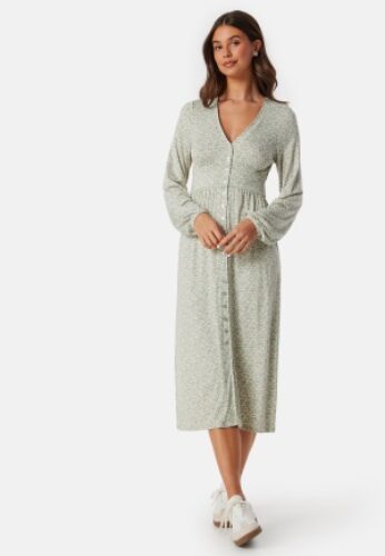 BUBBLEROOM V-neck Midi Button Dress Green/Floral XS – 7333340289051